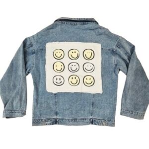 Fantastic Fawn Smiley Face Denim Jacket Y2K Graphic Back Festival Streetwear